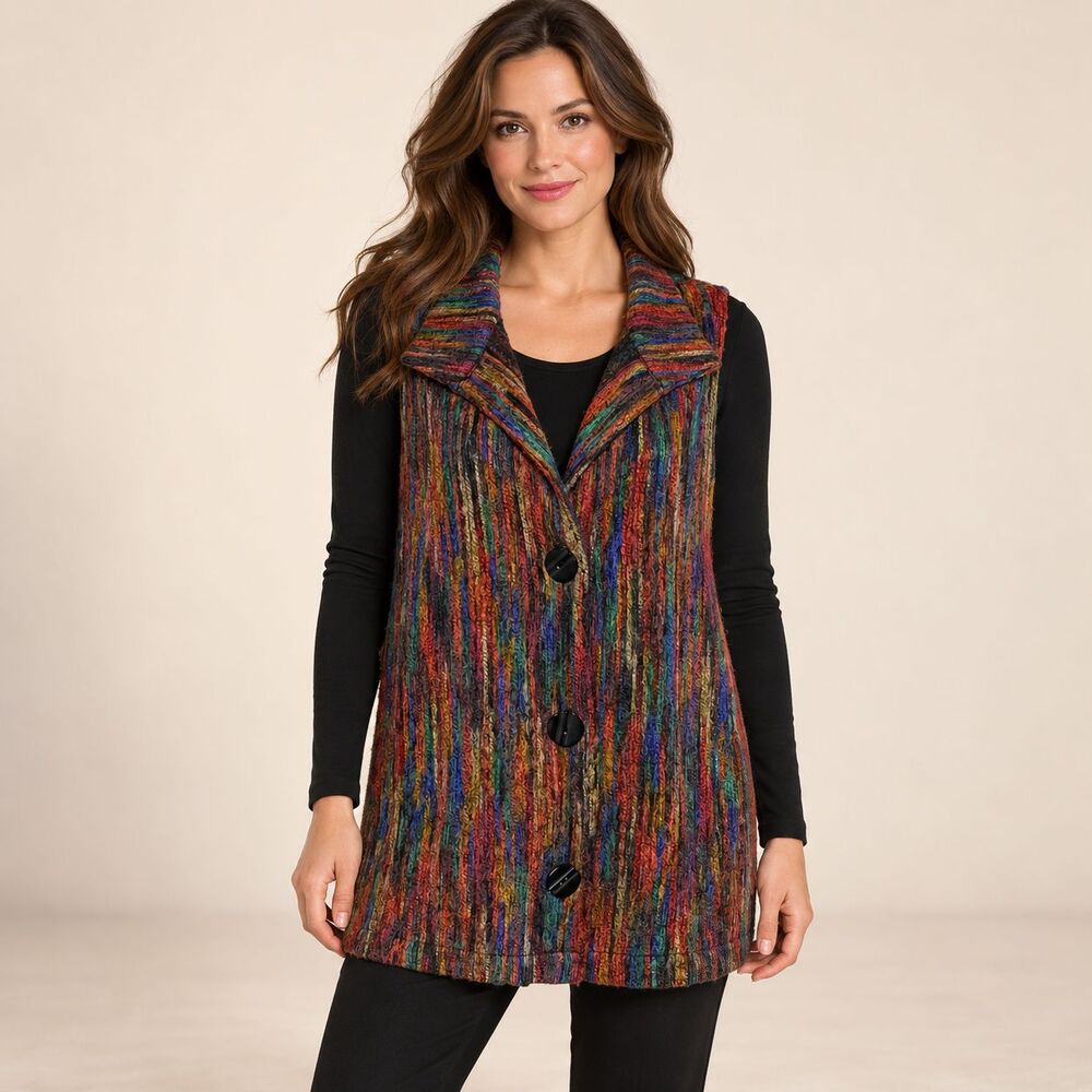 Habitat Clothes to Live In Vest XL Multicolor Striped Knit Artsy Lagenlook